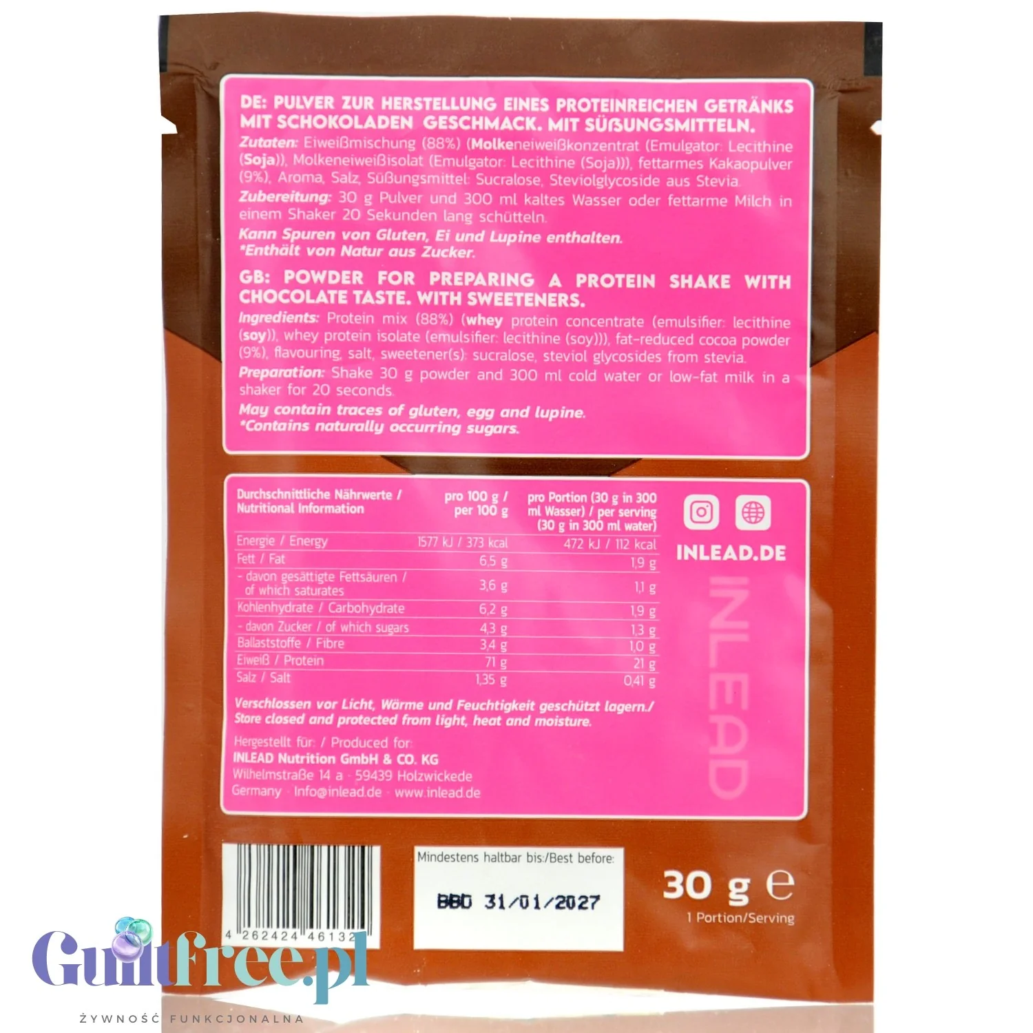 Inlead Whey Protein Double Chocolate - czekoladowa odżywka białkowa w saszetce WPC WPI - Image 2
