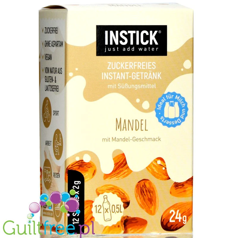 InStick Almond - rozpuszczalna saszetka smakowa do deserów inapoi bez cukru, 12 saszetek na 0,5L, Migdał