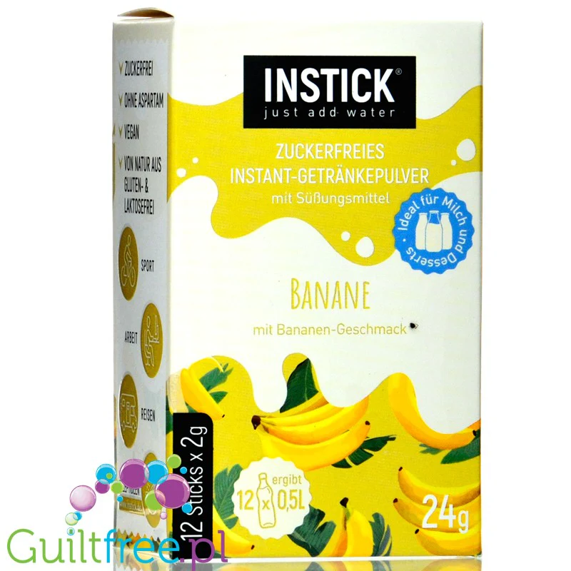 InStick Banana - rozpuszczalna saszetka smakowa do deserów inapoi bez cukru, 12 saszetek na 0,5L