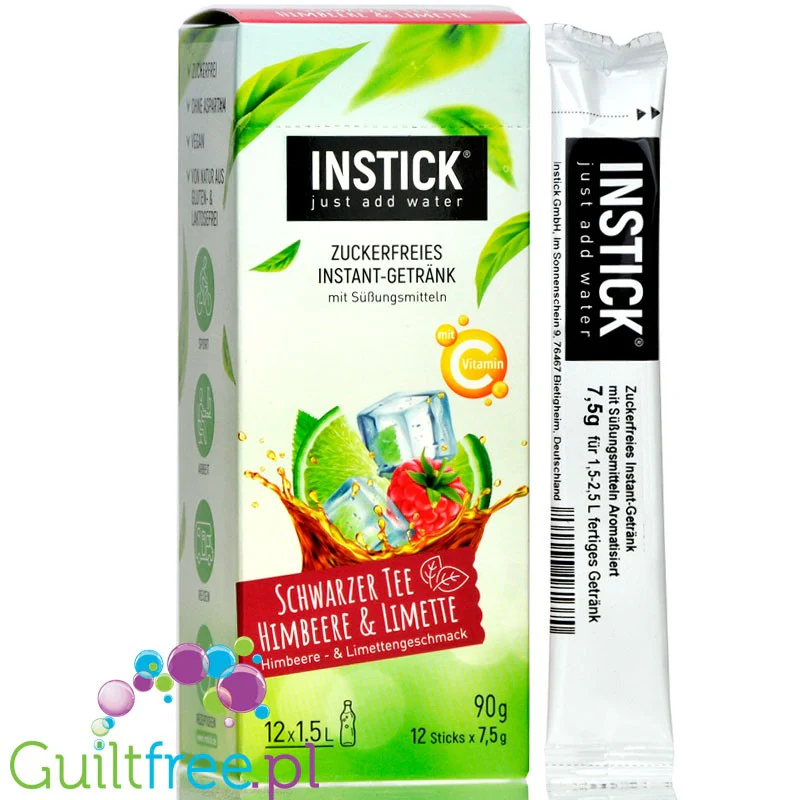 InStick Black Tea Raspberry & Lime - rozpuszczalna saszetka smakowa do napoi bez cukru, Herbata & Malina