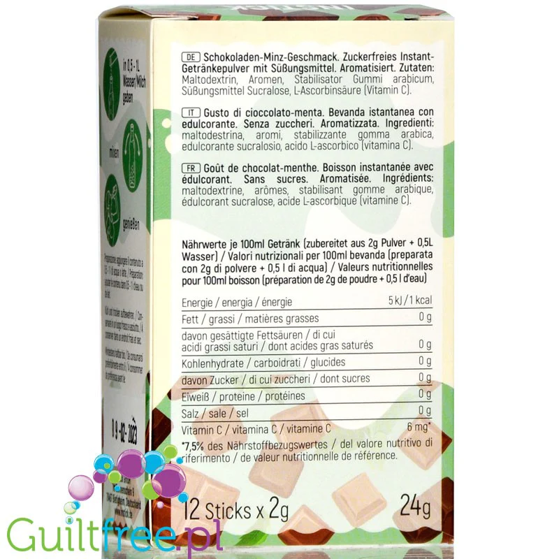 InStick Chocolate & Mint - rozpuszczalna saszetka smakowa do deserów inapoi bez cukru, 12 saszetek na 0,5L, Czekolada & Mięta - Image 3