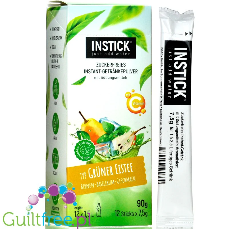 InStick Green Tea, Pear & Basil - rozpuszczalna saszetka smakowa do napoi bez cukru, Zielona Herbata, Gruszka & Bazylia - Image 2
