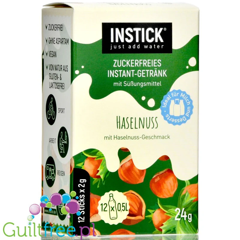 InStick Hazelnut - rozpuszczalna saszetka smakowa do deserów inapoi bez cukru, 12 saszetek na 0,5L, Orzech Laskowy