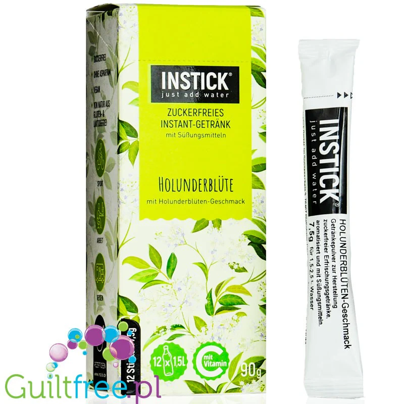 InStick Holunderblüten (Elderflower) - rozpuszczalna saszetka smakowa do napoi bez cukru, smak syrop z kwiatów bzu