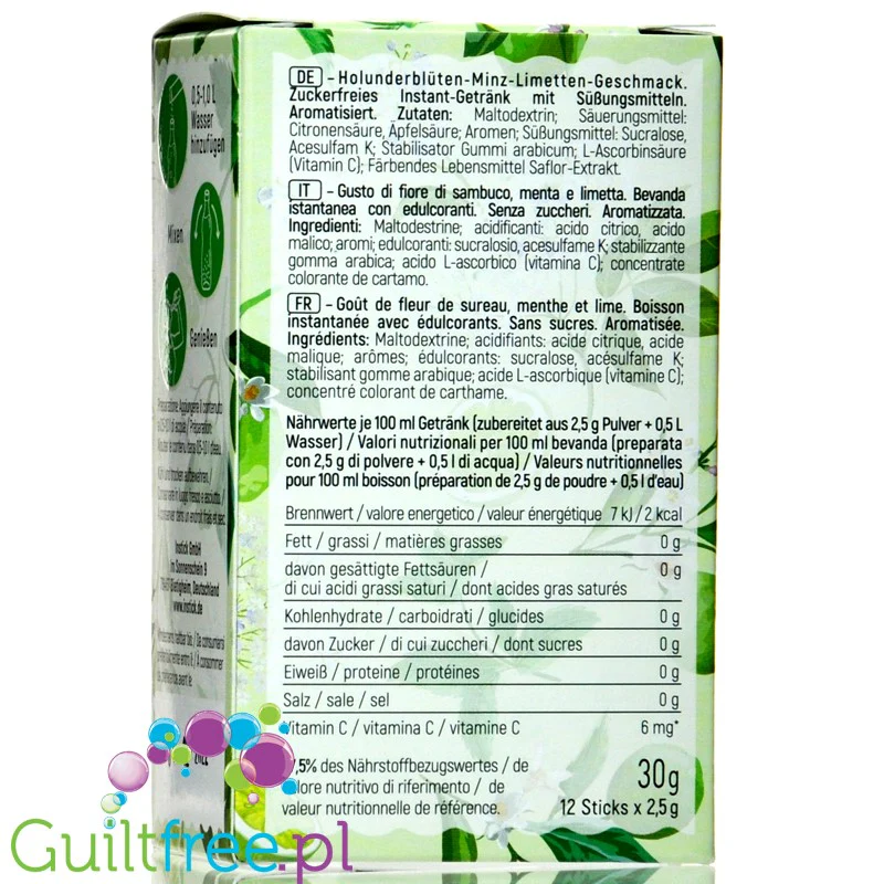 InStick Hugo (Elderflower) - rozpuszczalna saszetka smakowa do deserów inapoi bez cukru, 12 saszetek na 0,5L, Kordial - Image 2