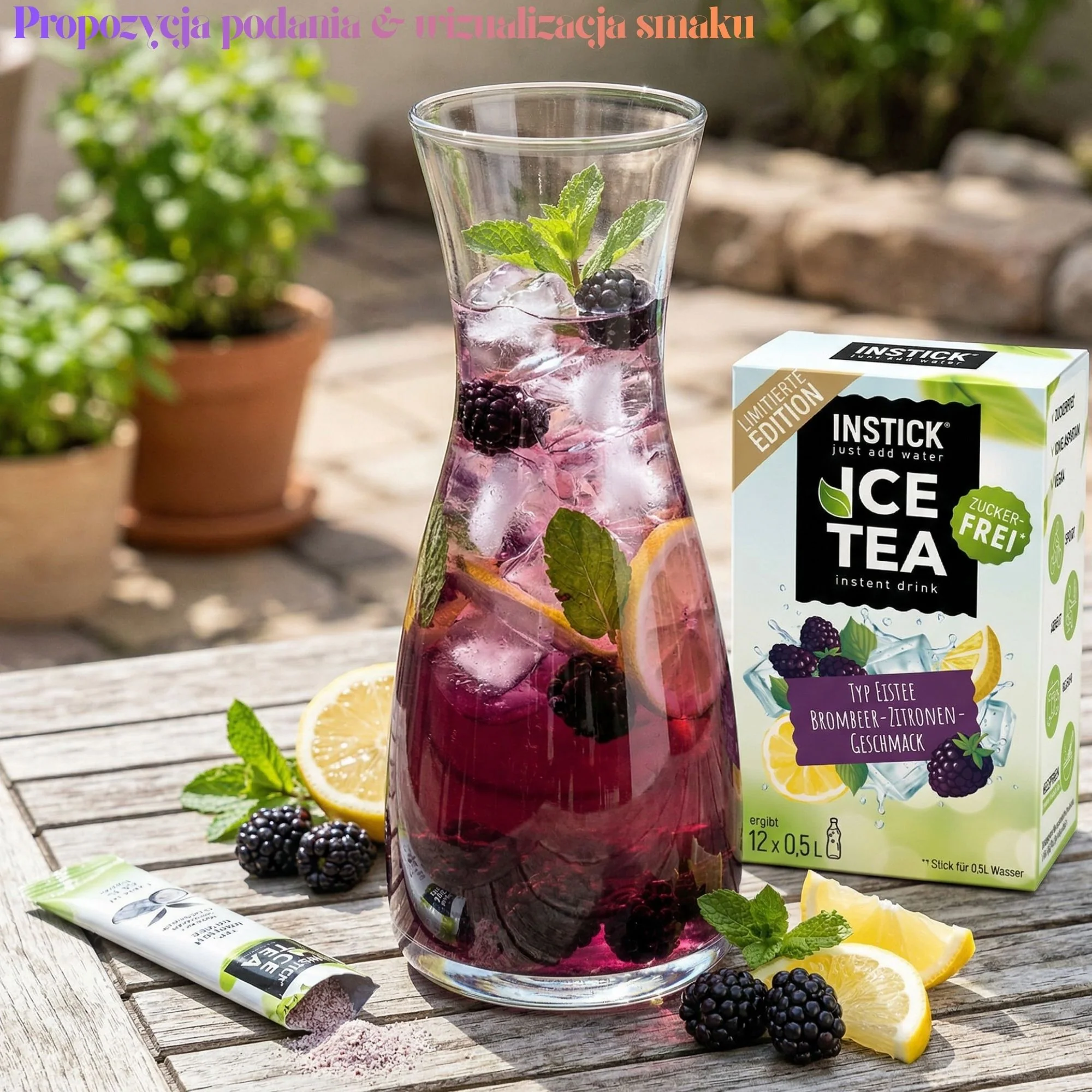 InStick Ice Tea Blackberry & Lemon x 12 saszetek - mrożona herbata w proszku bez cukru i kalorii, Cytryna & Jeżyna - Image 3