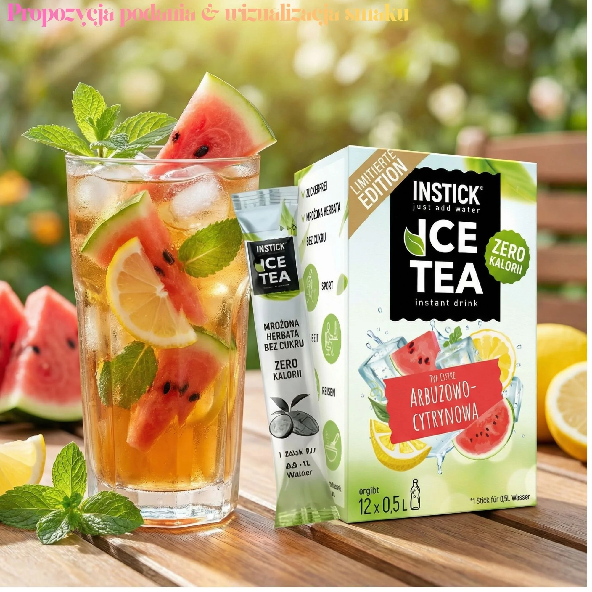 InStick Ice Tea Watermelon & Lemon x 12 saszetek - mrożona herbata w proszku bez cukru i kalorii, Cytryna & Arbuz - Image 3