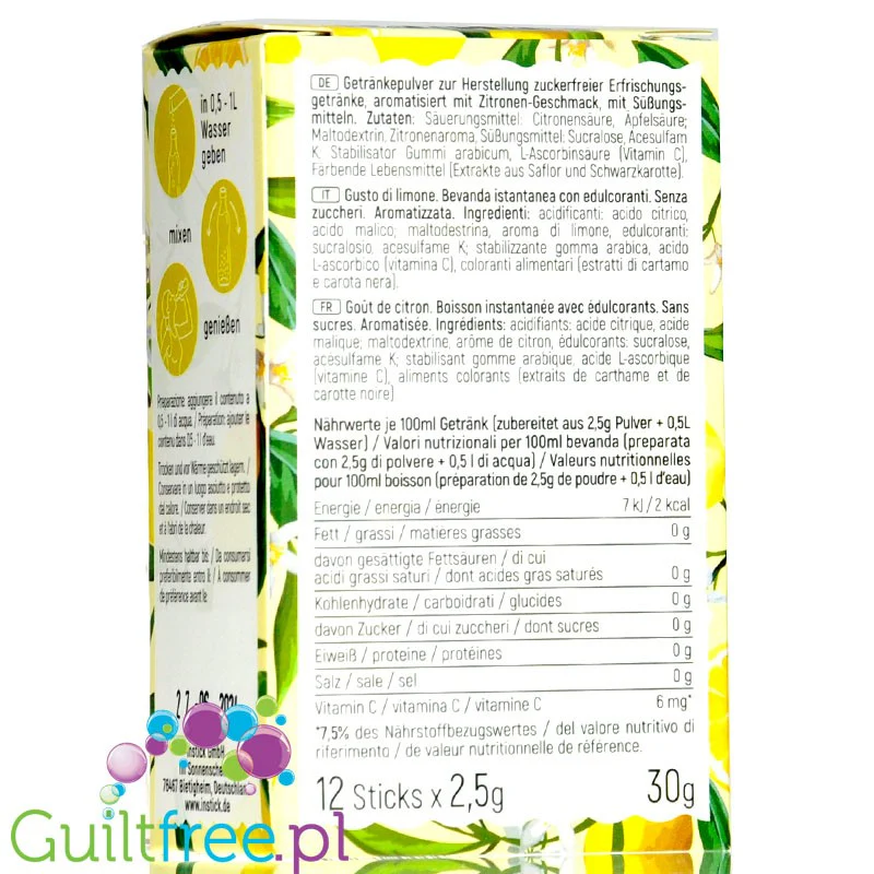InStick Lemon Sticks - rozpuszczalna saszetka smakowa do napoi bez cukru, Cytryna - Image 2