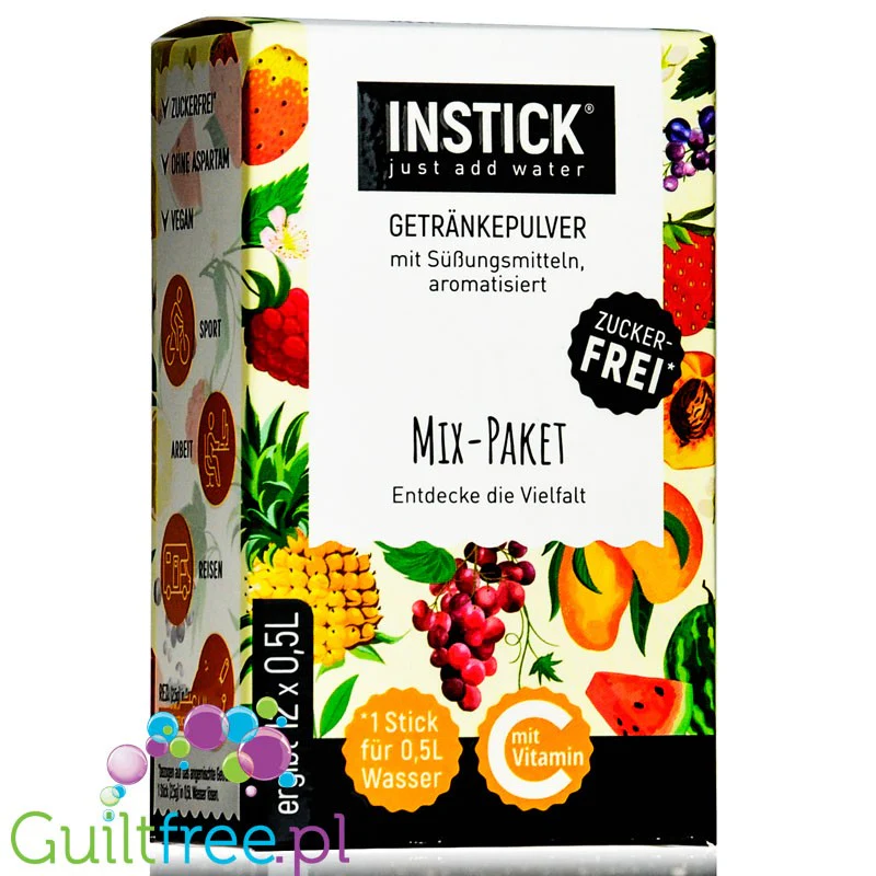 InStick Mix Pack Sticks - rozpuszczalna saszetka smakowa do napojów bez cukru, 12 saszetek na 0,5L różne smaki