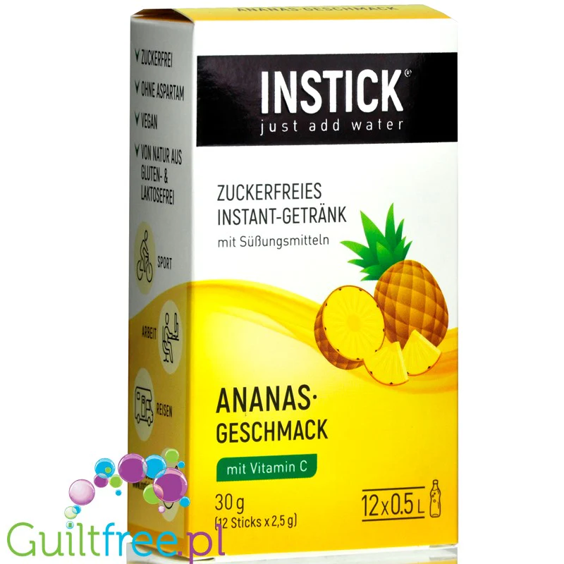 InStick Pineapple - rozpuszczalna saszetka smakowa do napoi bez cukru, Ananas, 12 saszetek na 0,5L