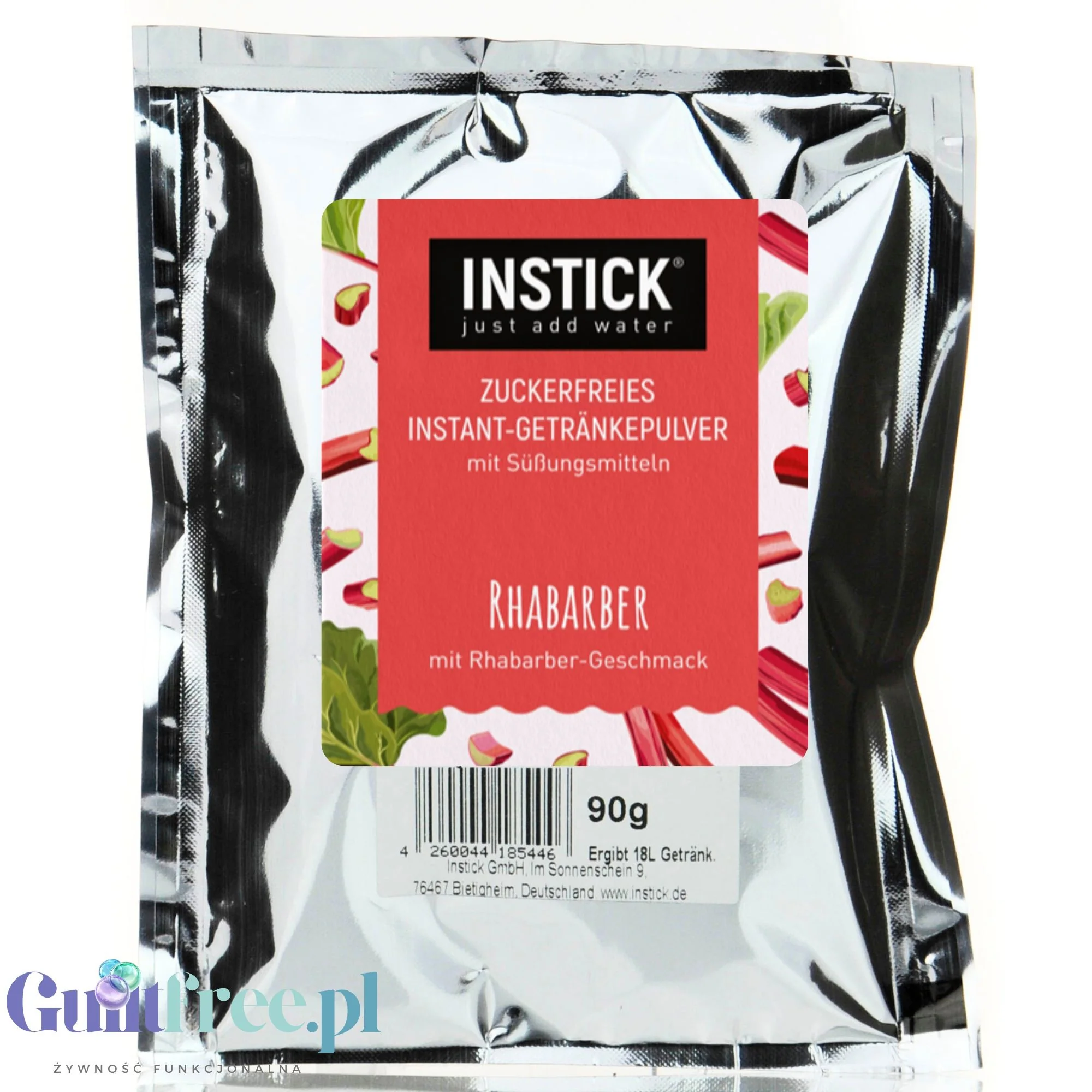 InStick Rhubarb XXL - rozpuszczalna saszetka smakowa do napojów bez cukru, Rabarbar na 18L