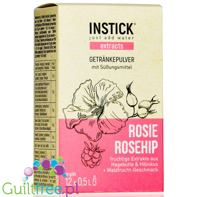 InStick Extracts Rosie Rosehip Sticks - rozpuszczalny napój bez cukru w proszku, Hibiskus, Dzika Róża & Żurawina