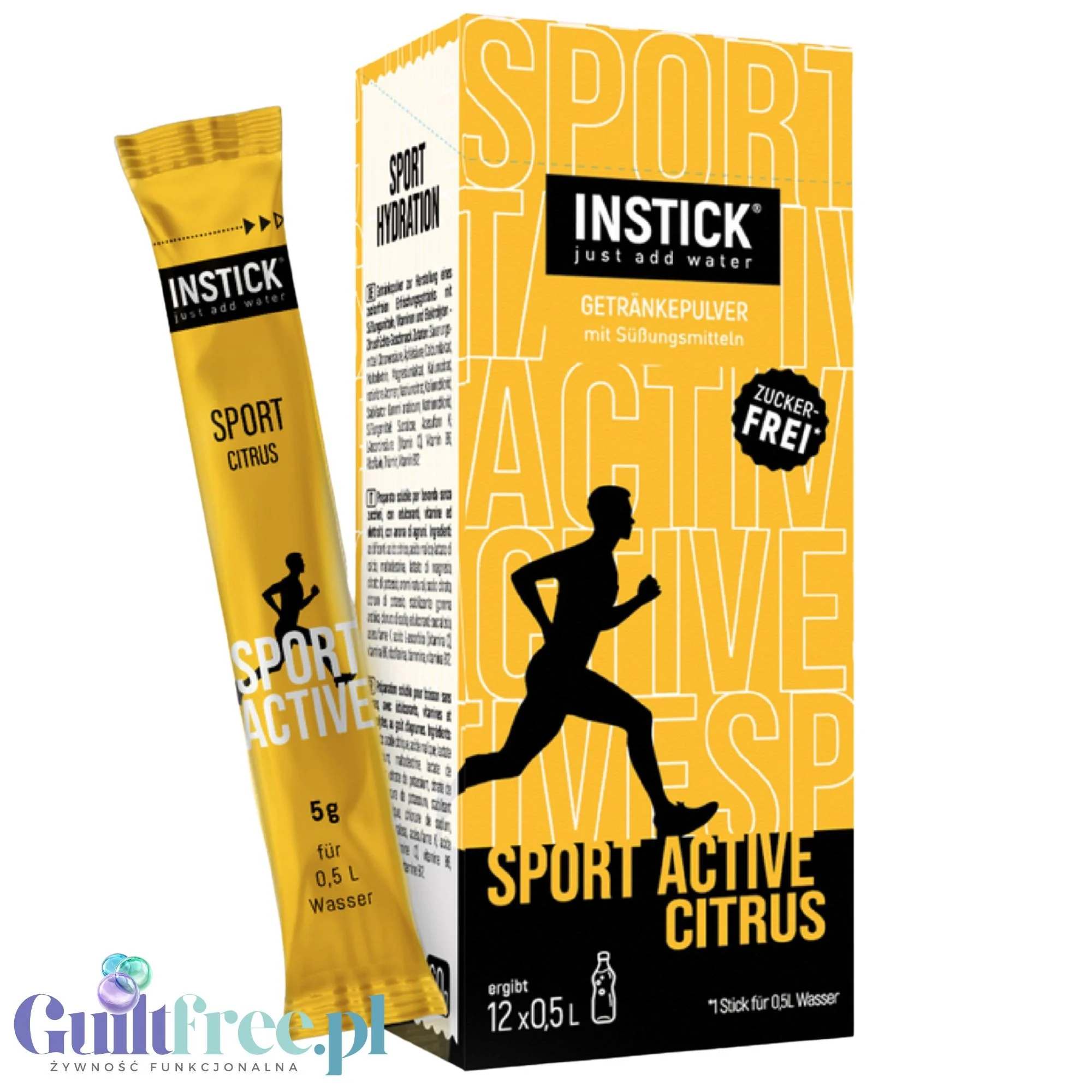 InStick Sport Active Citrus - rozpuszczalna saszetka smakowa do napojów bez cukru z witaminami i minerałami - Image 2