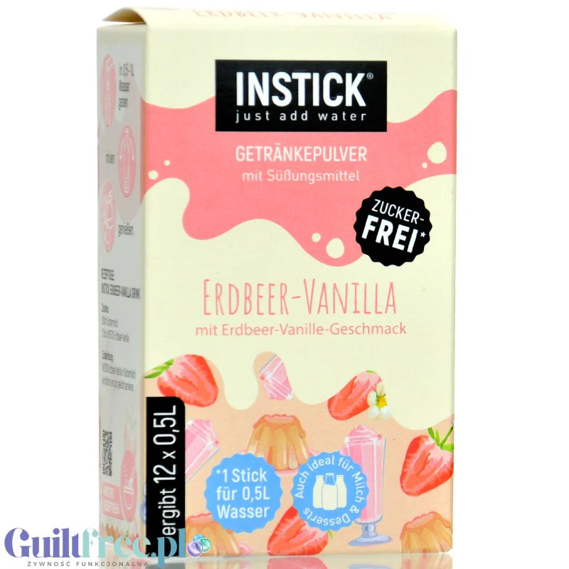 InStick Strawberry Vanilla - rozpuszczalna saszetka smakowa do deserów i napojów bez cukru, 12 saszetek, Truskawka z Wanilia