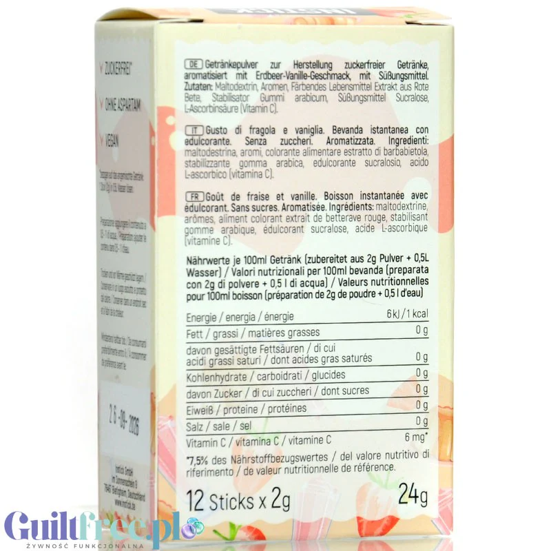 InStick Strawberry Vanilla - rozpuszczalna saszetka smakowa do deserów i napojów bez cukru, 12 saszetek, Truskawka z Wanilia - Image 2