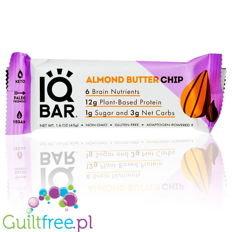 IQ Bar Almond Butter Chip - wegański keto baton białkowy z Lion's Mane (Migdały & Ciemna Czekolada)