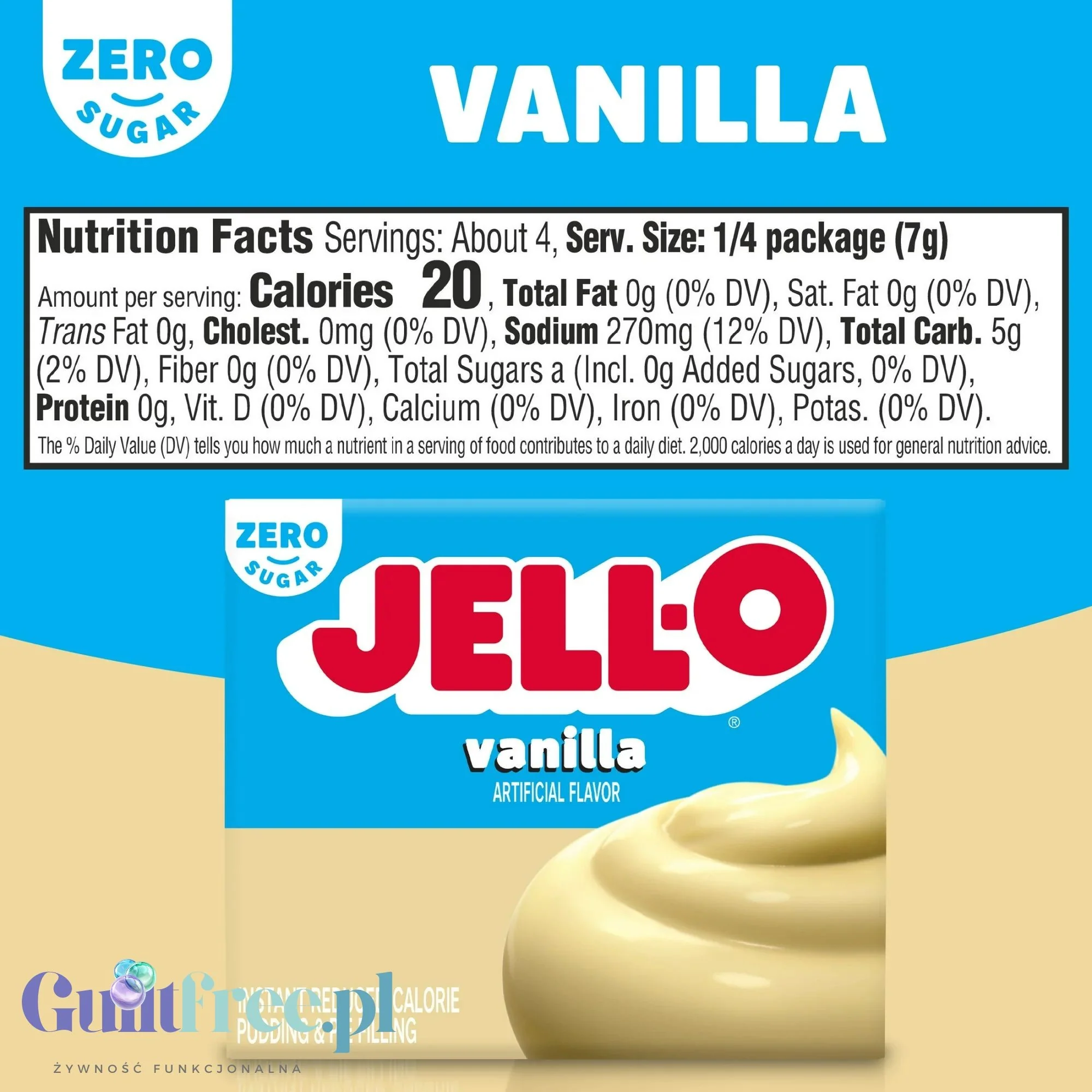 JellO Vanilla Pudding Sugar Free - Budyń bez cukru i tłuszczu instant, smak waniliowy - Image 5