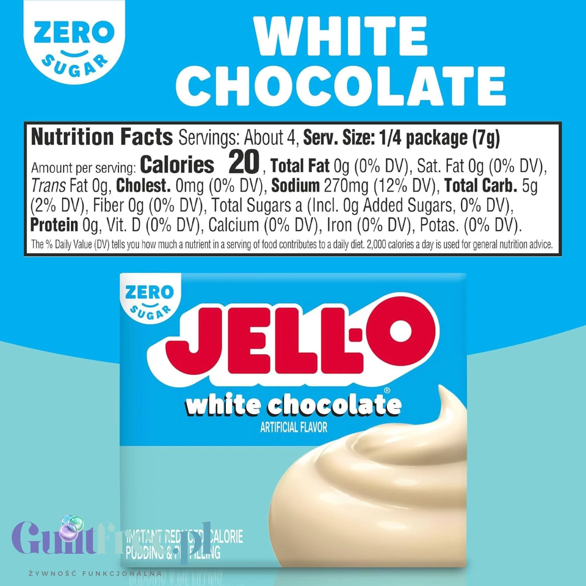 JellO White Chocolate Pudding Zero Sugar - Budyń Zero cukru & tłuszczu instant, smak Biała Czekolada - Image 6