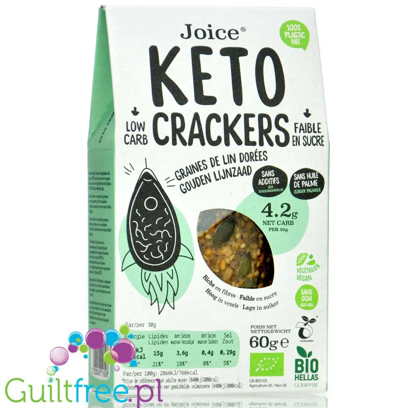 Joice Keto Crackers Golden Linseed - wegańskie, bio keto krakersy ze złotym siemieniem lnianym
