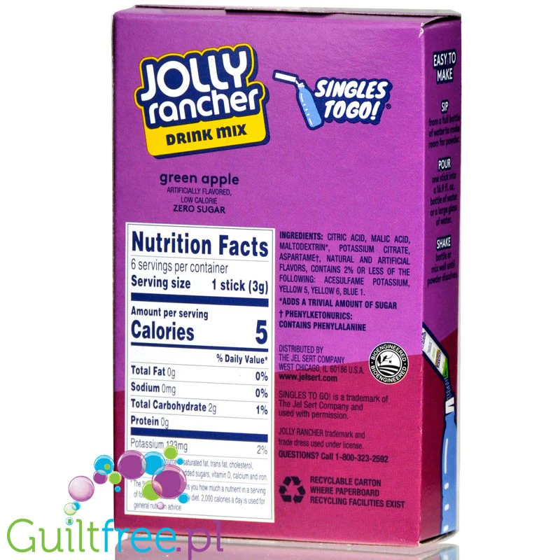Jolly Rancher Singles to Go Green Apple - saszetki bez cukru, napój instant, Zielone Jabłuszko - Image 2