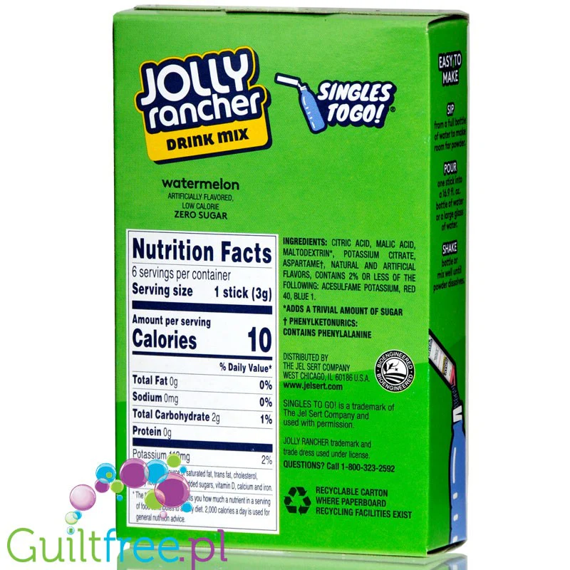 Jolly Rancher Singles to Go Watermelon - saszetki bez cukru, napój instant, Arbuz - Image 2