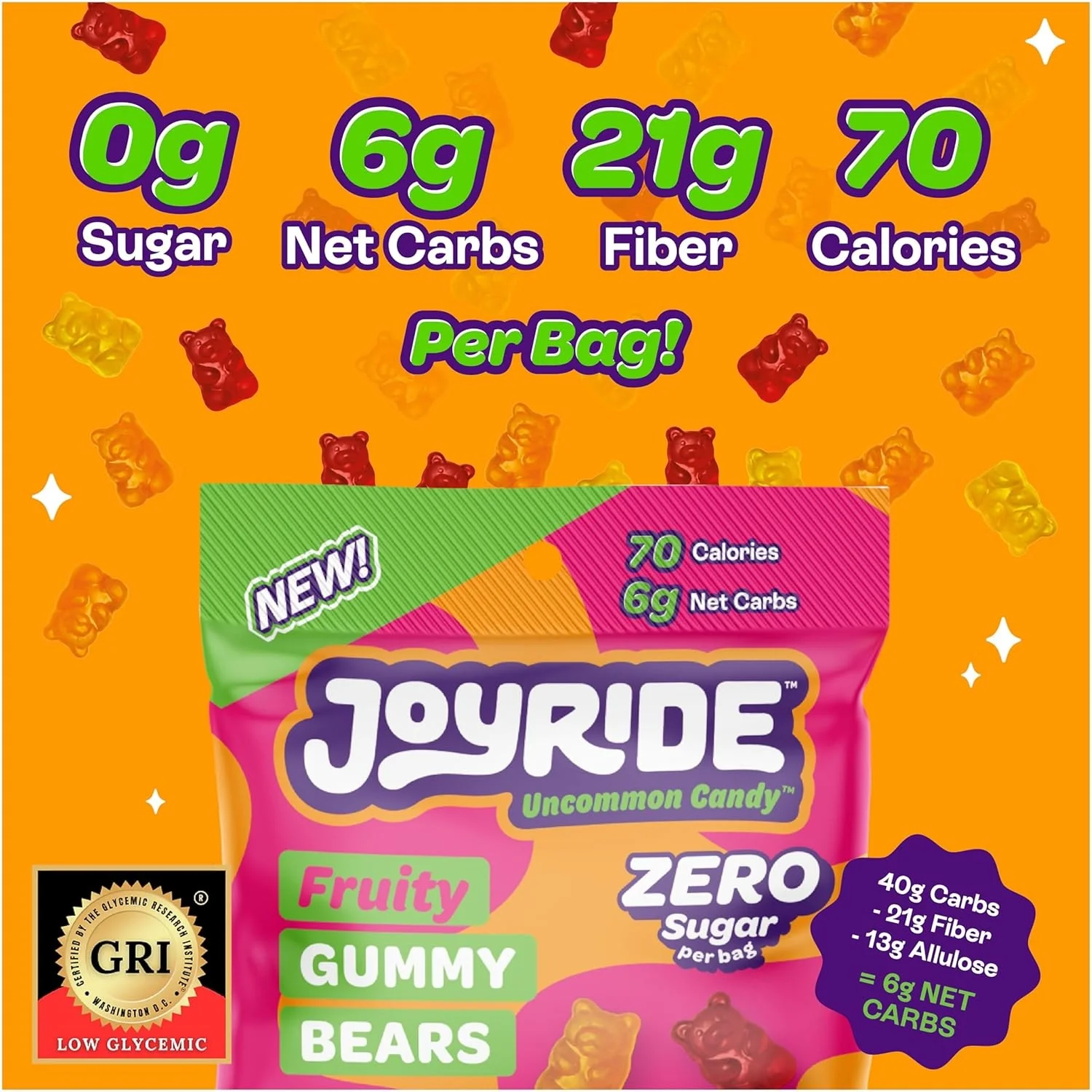 Joyride Uncommon Candy, Fruity Gummy Bears - keto żelki owocowe, Misie, 6g węglowodanów netto - Image 3