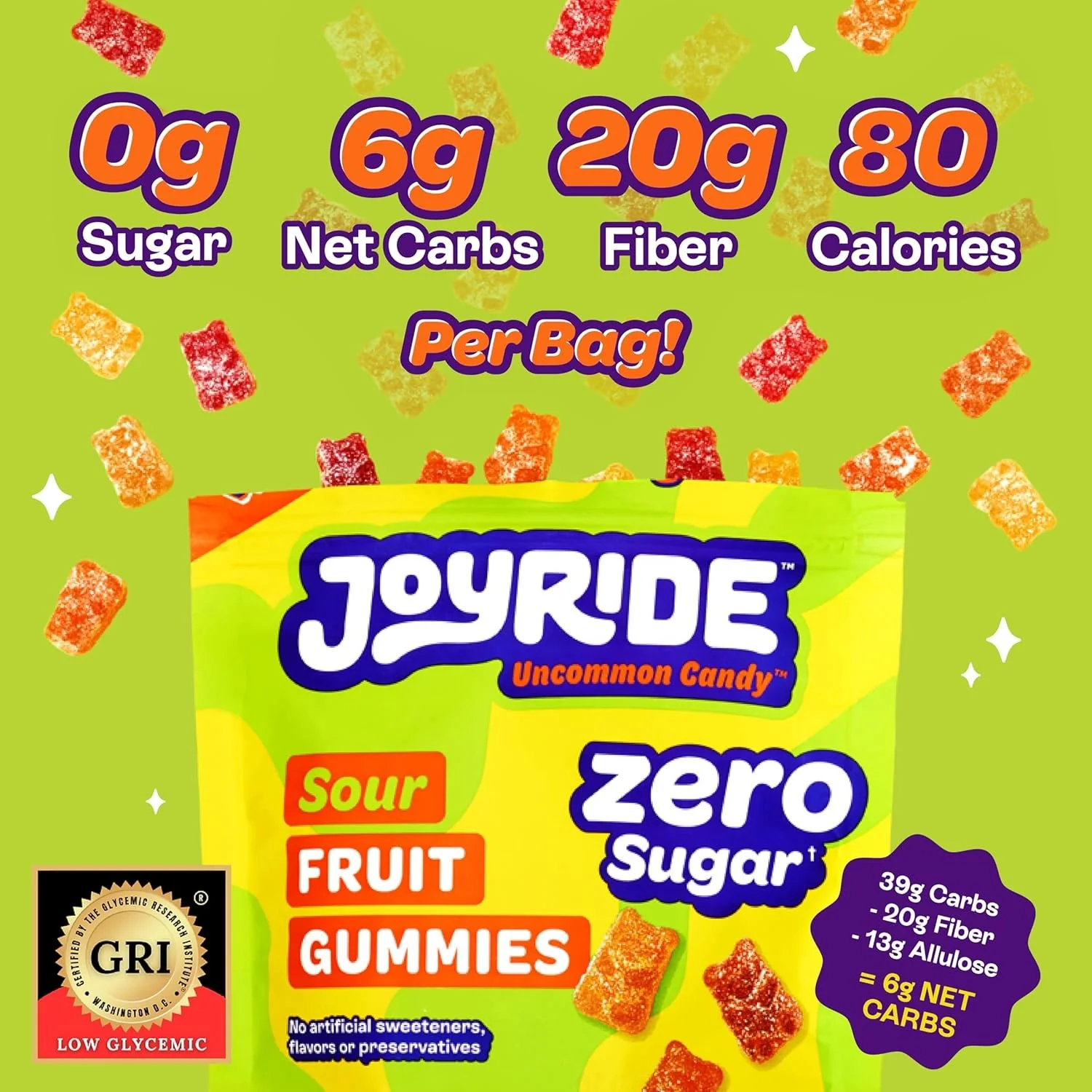 Joyride Uncommon Candy, Gummies Sours - keto żelki owocowe, kwaśne misie, 6g węglowodanów netto - Image 7