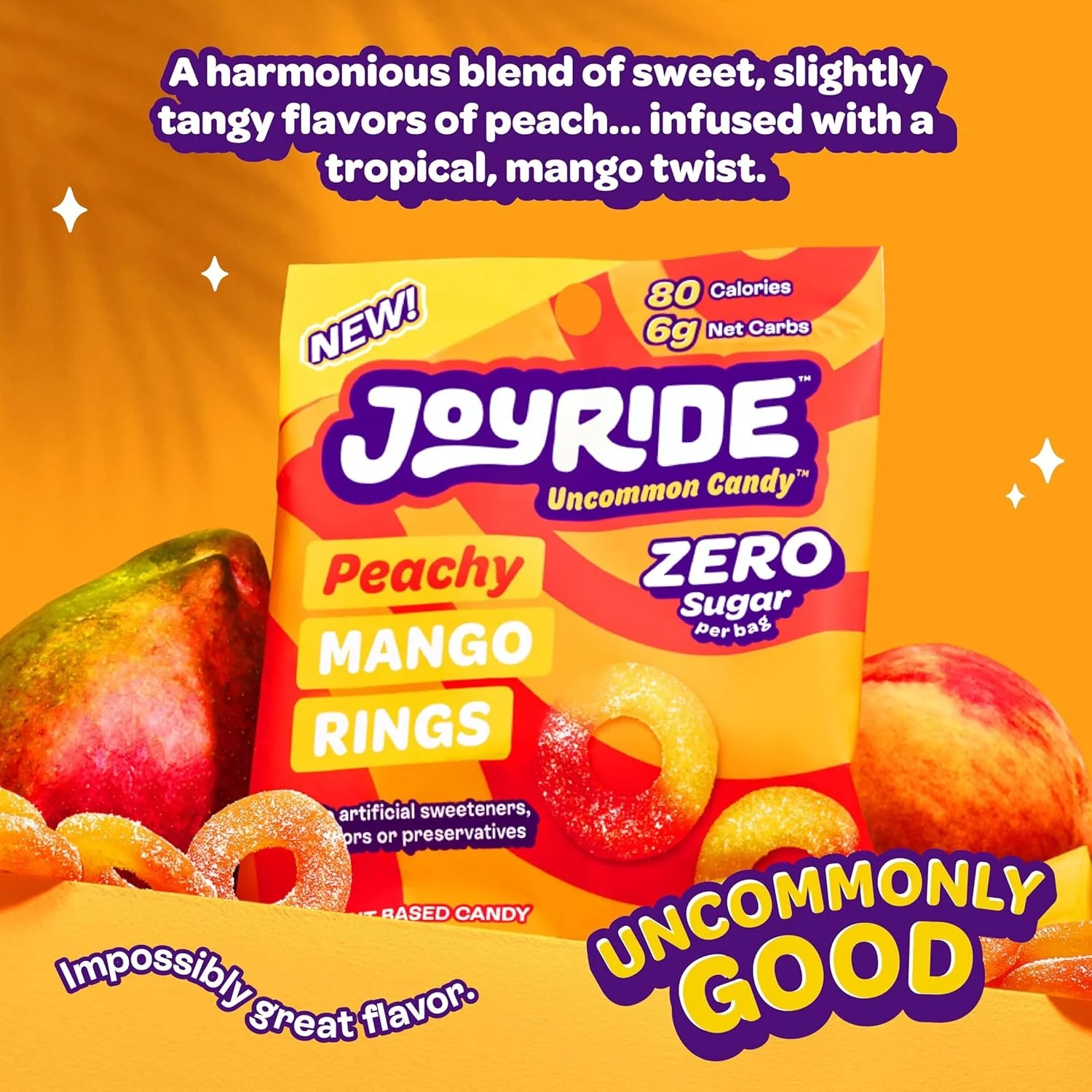 Joyride Uncommon Candy, Peachy Mango Rings - keto żelki owocowe, Obrączki Mango&Brzoskwinia, 6g węglowodanów netto - Image 4