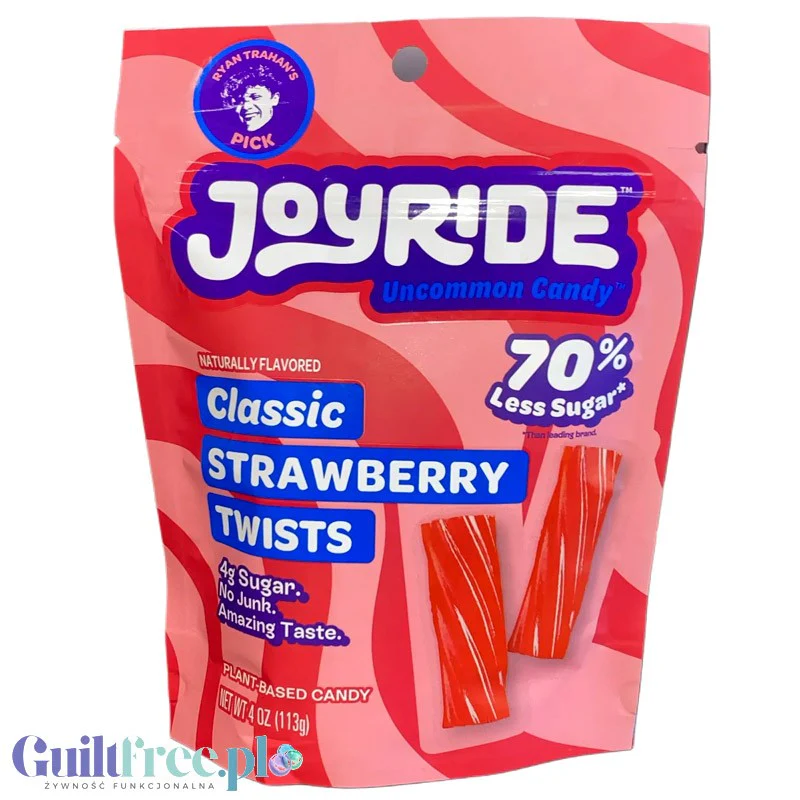 Joyride Uncommon Candy, Strawberry Twists - wegańskie błonnikowe żelki truskawkowe, 70% mniej kcal