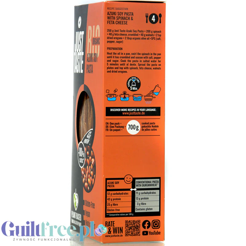 Just Taste Azuki Soy Pasta - bio makaron sojowy z fasoli azuki, 43,5 g białka - Image 2