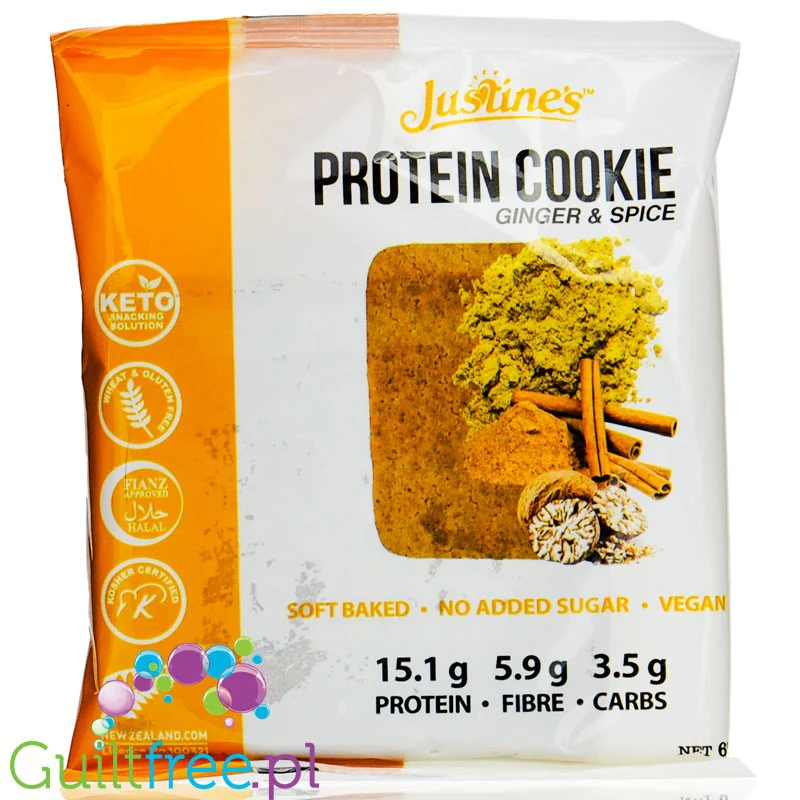 Justine's Keto Vegan Ginger & Spice Protein Cookie - wegańskie ciastko wysokobiałkowe bez glutenu Cynamon & Karmel