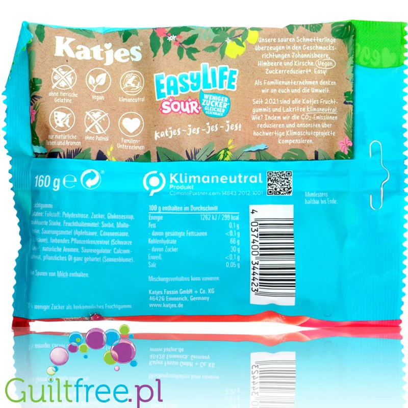 Katjes EasyLife Sour - wegańskie kwaśne żelki  30% mniej cukru bez słodzików - Image 2