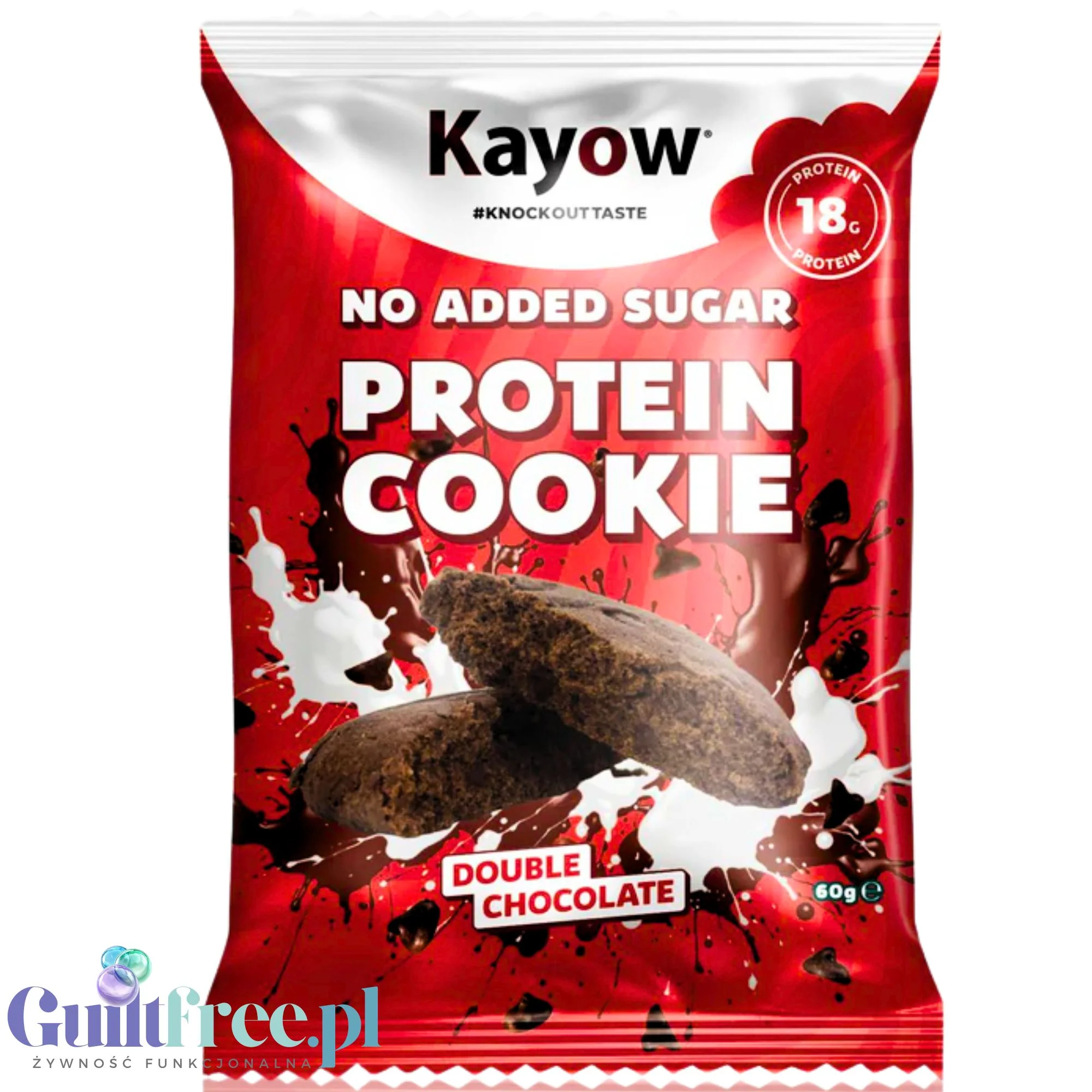 Kayow Protein Cookie Double Chocolate - brownie proteinowe bez cukru z kawałkami czekolady 18g białka