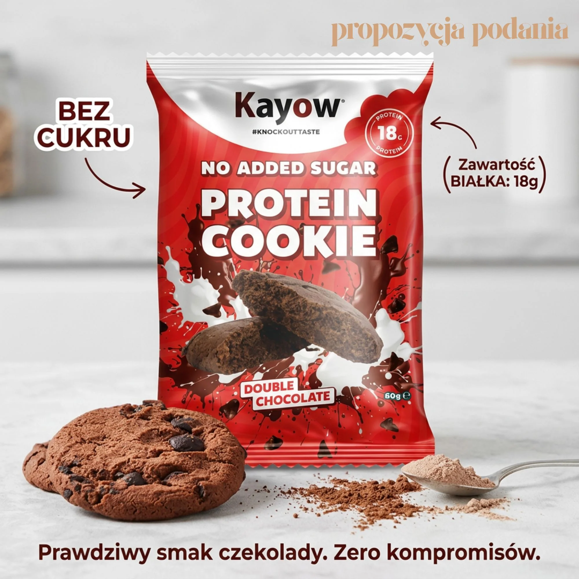 Kayow Protein Cookie Double Chocolate - brownie proteinowe bez cukru z kawałkami czekolady 18g białka - Image 2