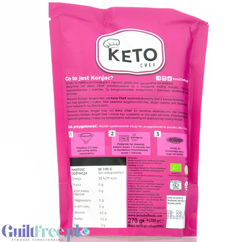 Keto Chef Organic Konjac Angel Hair - bio makaron shirataki w kształcie nitek 9kcal, formuła bezzapachowa - Image 2
