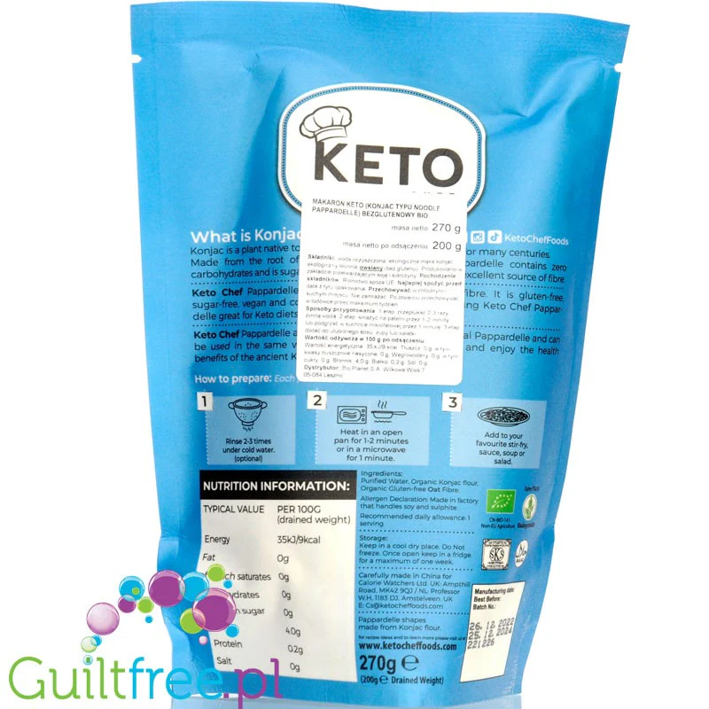 Keto Chef Organic Konjac Pappardelle - bio makaron shirataki 9kcal, formuła bezzapachowa - Image 2