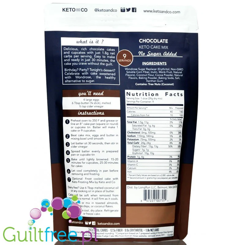 Keto & Co Chocolate Cake  - mix do niskowęglowodanowego ciasta czekoladowego bez cukru - Image 2