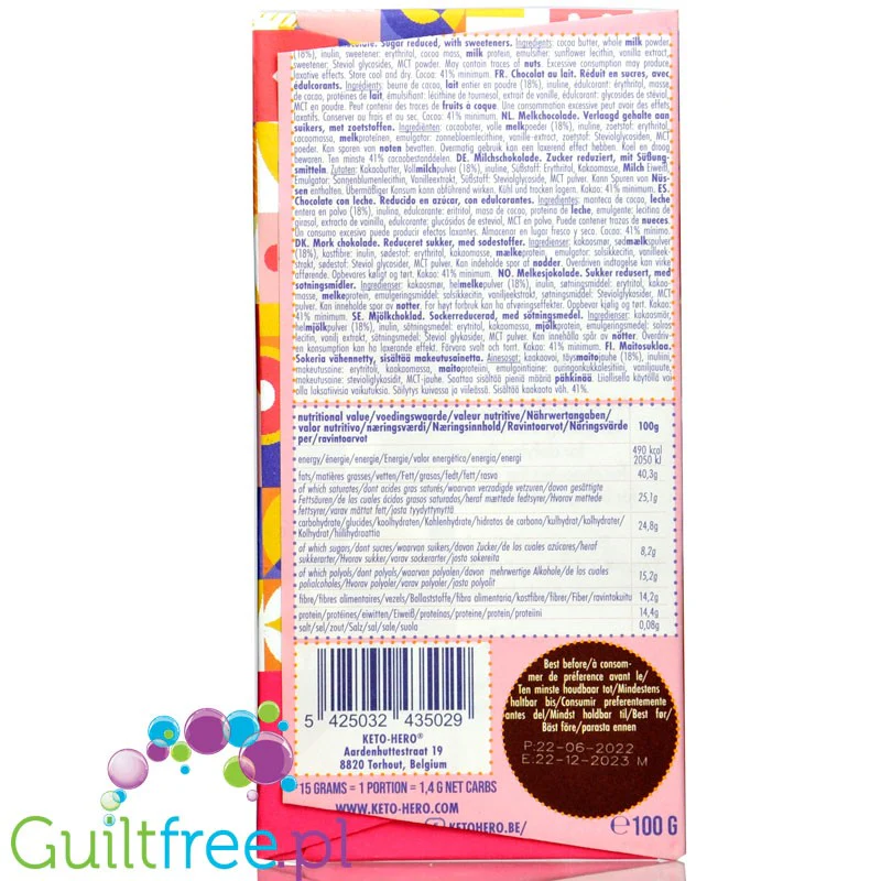 Keto Hero Belgian Milk Chocolate MCT - ketogeniczna mleczna czekolada bez cukru z MCT - Image 2