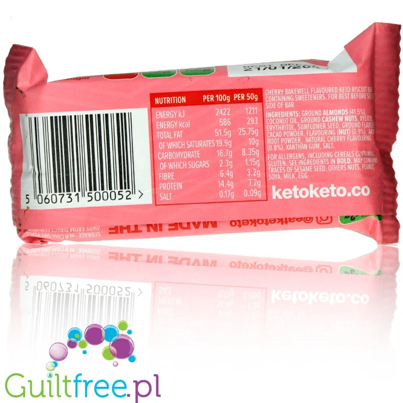 KetoKeto Bar Cherry Bakewell - wegański baton 51% tłuszczu, smak Tarta Wiśniowa - Image 2