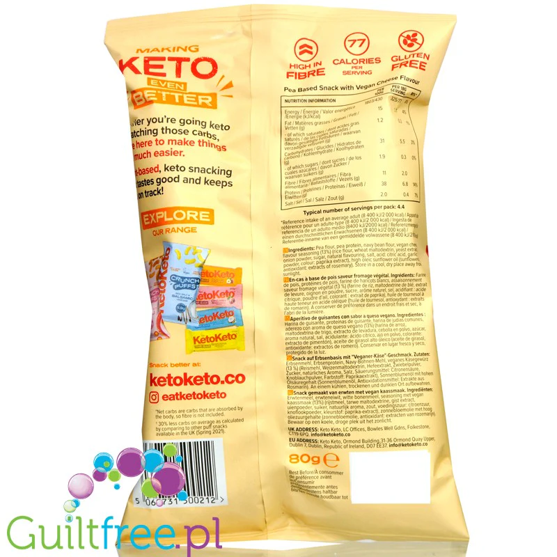 KetoKeto Crunch Puffs Vegan Cheese - wegańskie keto chrupki serowe 37% białka - Image 2