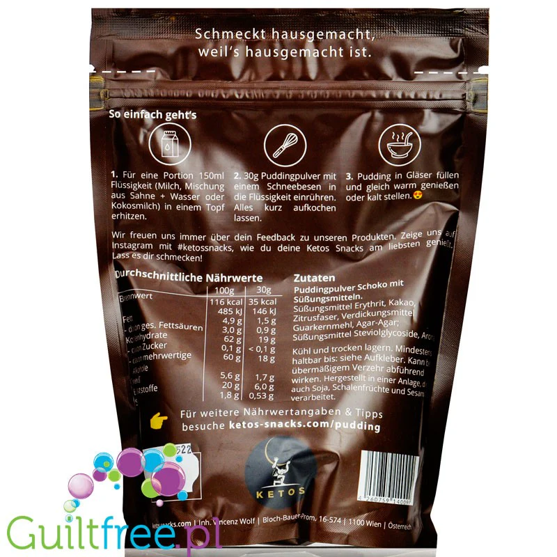 Ketos Keto Pudding Chocolate - czekoladowy keto budyń z erytrolem 0,7g węglowodanów - Image 2
