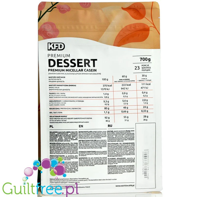 KFD Premium Protein Dessert Casein Peanut Butter - kazeina o smaku Masło Orzechowe, gęste biako - Image 2