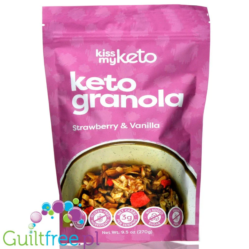 Kiss My Keto Granola, Strawberry & Vanilla - keto granola śniadaniowa, Pekany, Wanilia & Truskawki