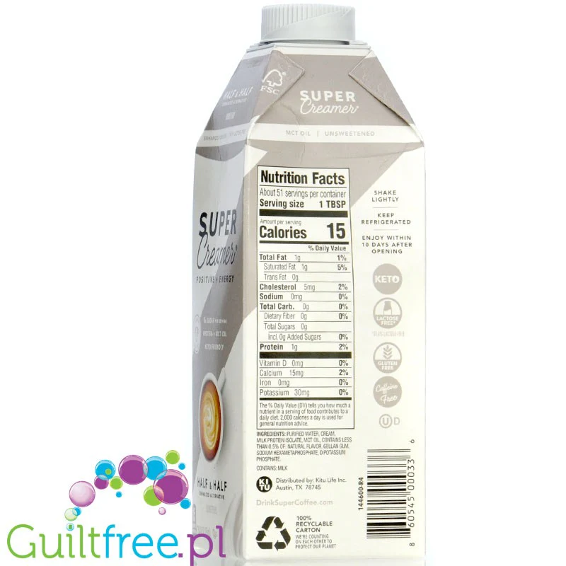 Kitu Super Creamer, Half & Half - niesłodzony, bezlaktozowy keto zabielacz do kawy z MCT, bez cukru - Image 3