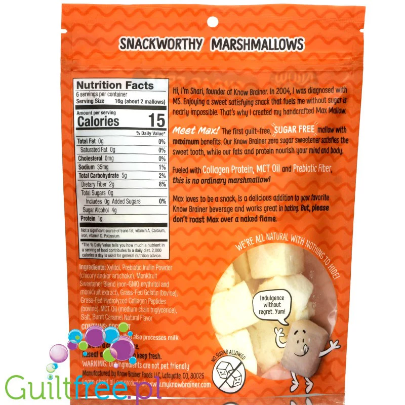 Know Brainer Max Mallow Burnt Caramel - keto pianki marshmallow karmelowe z koleganem i MCT - Image 2