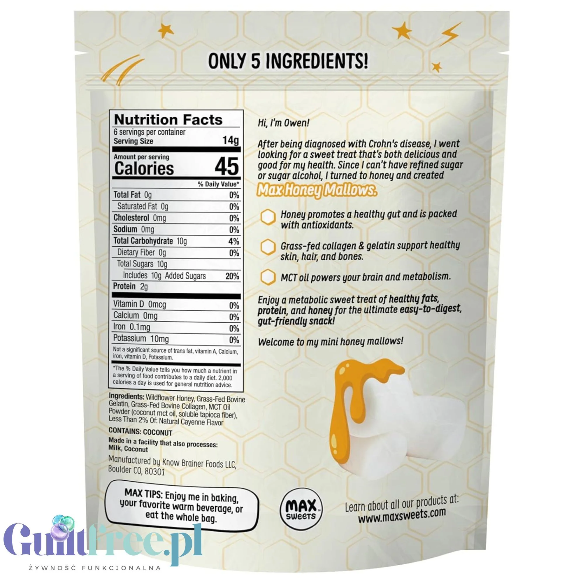Know Brainer Max Honey Mallow Honey Hot Stuff Mini Marshmallows - pikantne! mini pianki proteinowe z kolaganem i MCT - Image 4