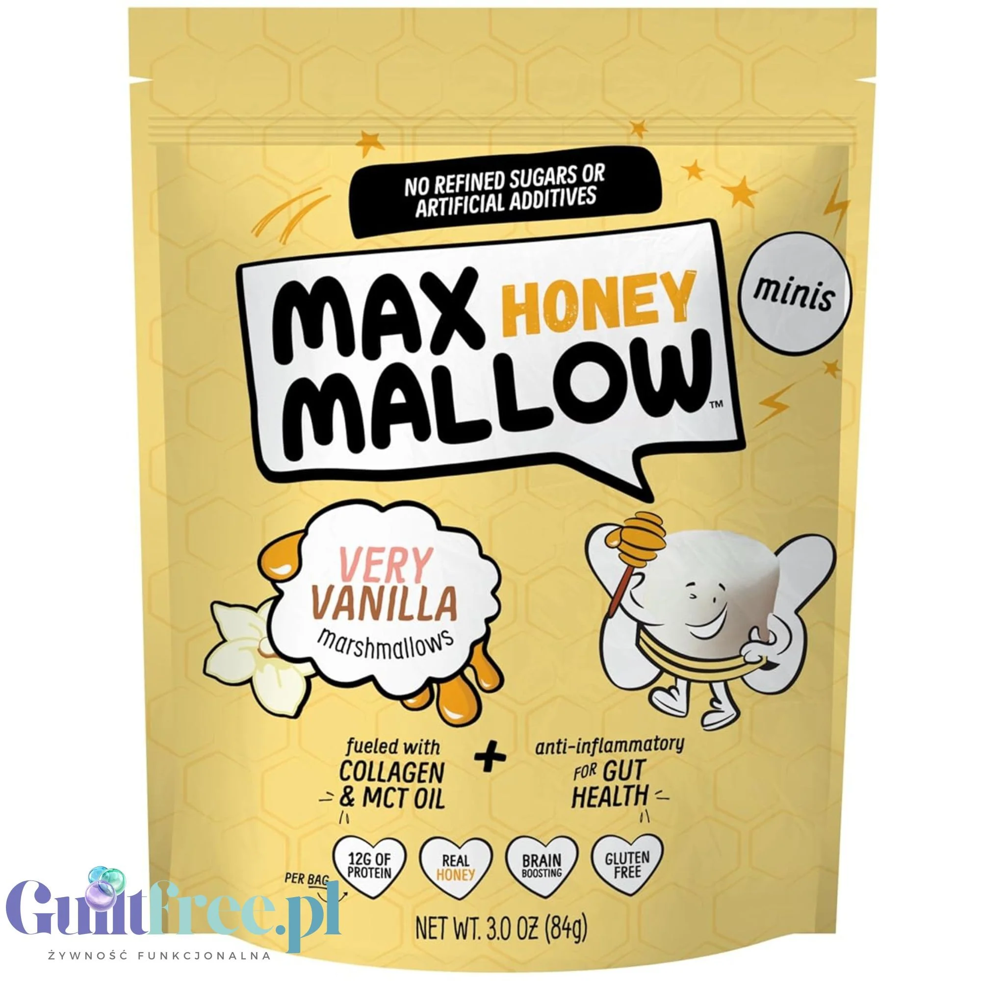 Know Brainer Max Honey Mallow Very Vanilla Mini Marshmallows - miodowe mini pianki proteinowe z koleganem i MCT