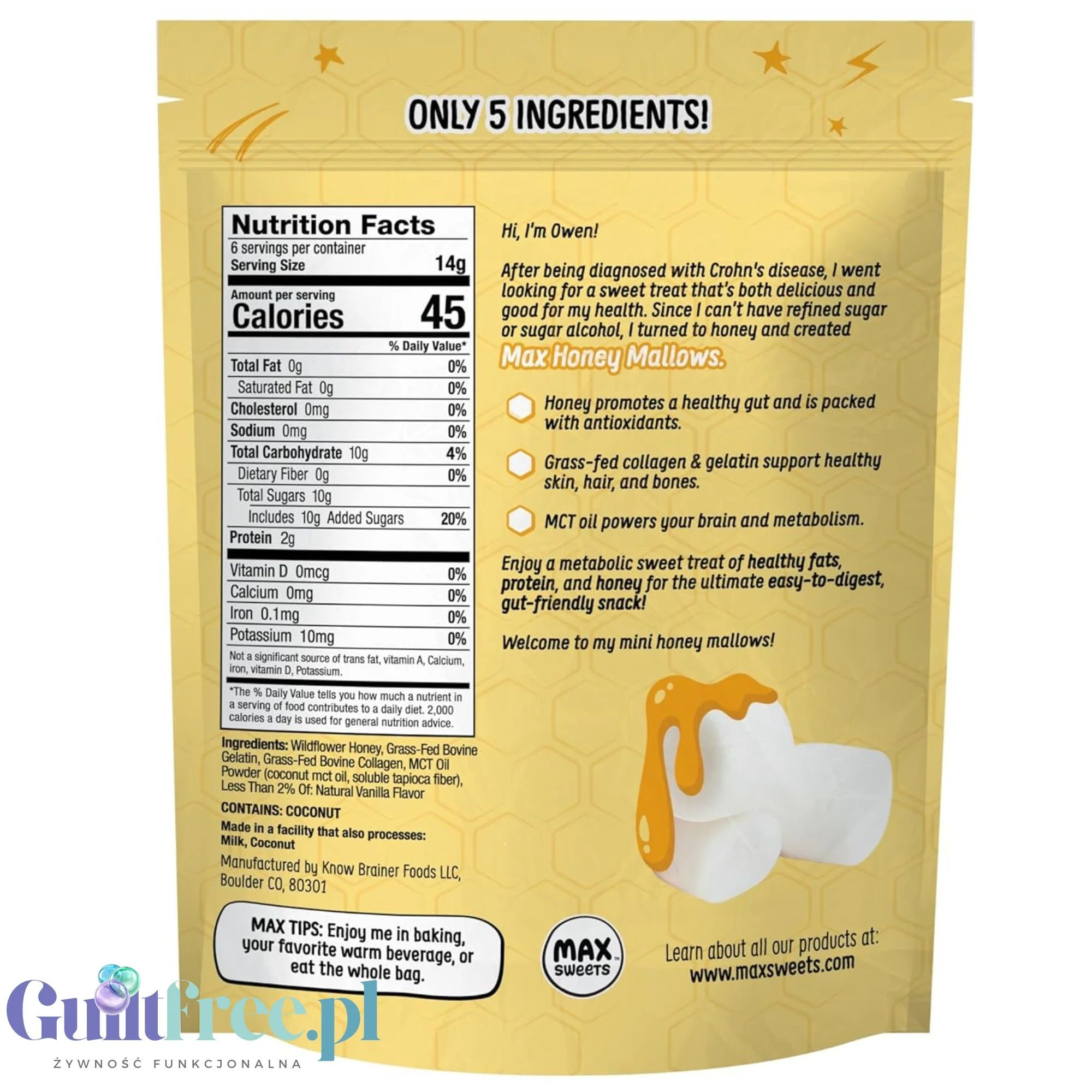 Know Brainer Max Honey Mallow Very Vanilla Mini Marshmallows - miodowe mini pianki proteinowe z koleganem i MCT - Image 4