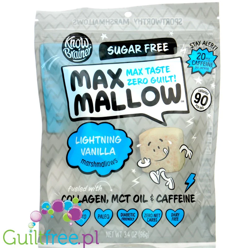 Know Brainer Max Mallow Lightning Vanilla - keto pianki marshmallow waniliowe z kofeiną, koleganem i MCT