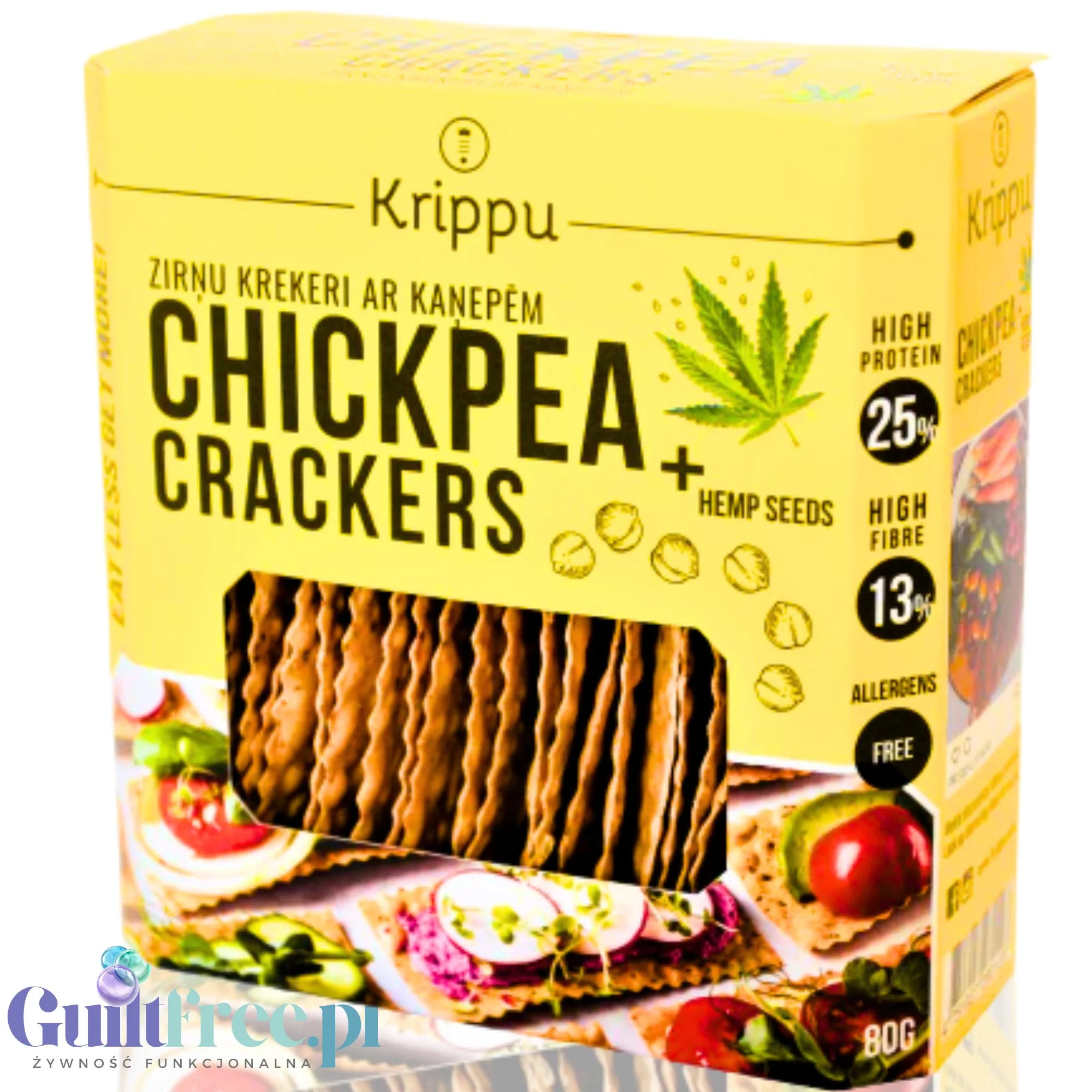 Krippu Bio Chickpea Crackers Hemp Seeds - krakersy bezglutenowe z ciecierzycy z kminkiem - Image 2